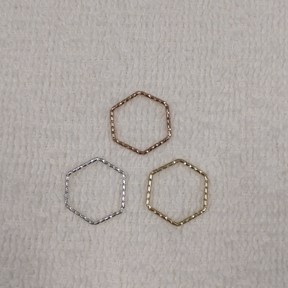 Hexagon Midi Rings Set of 3 Gold Rose Gold Silver